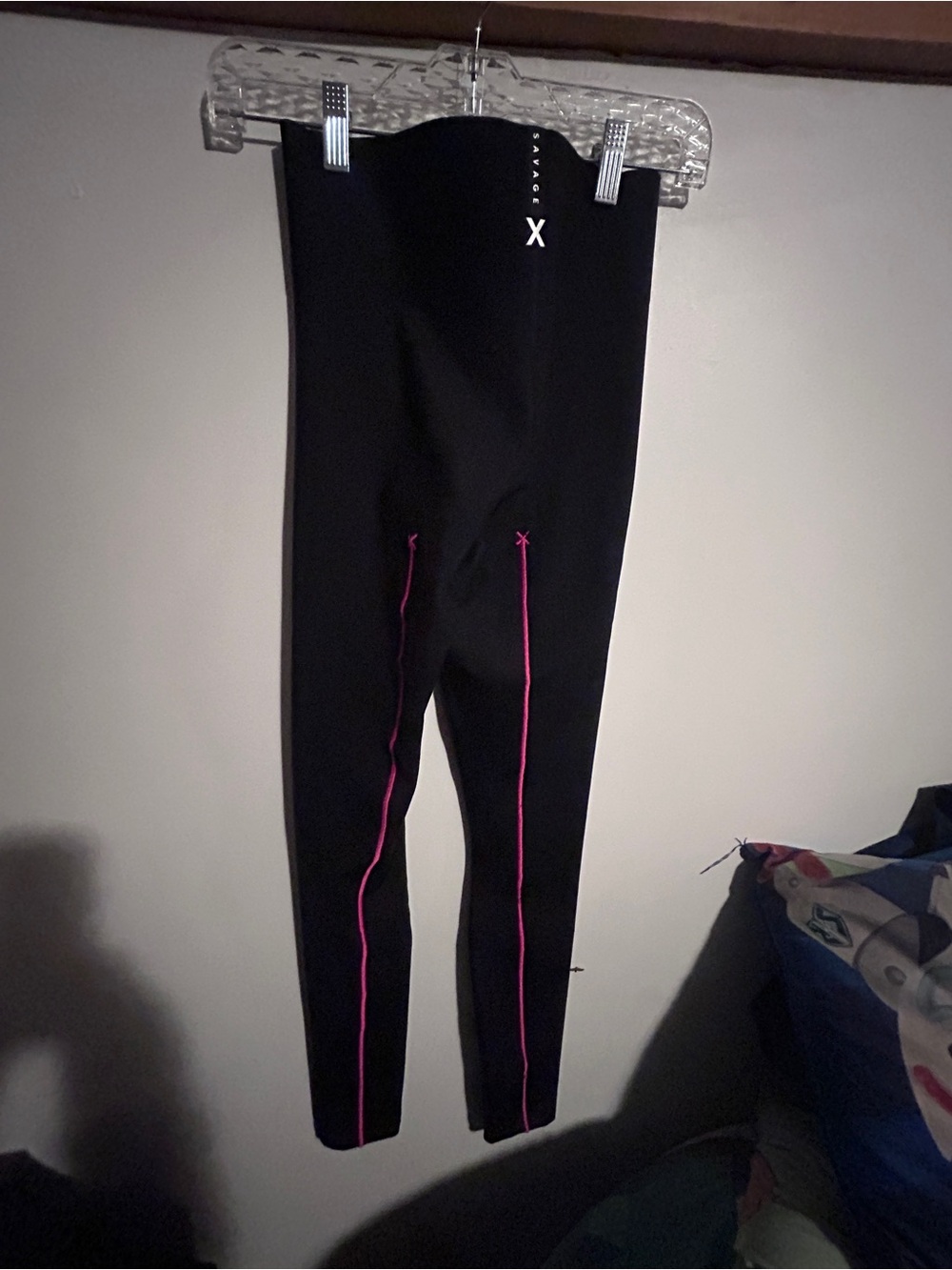 Savage X Fenty Black Leggings with Pink Piping